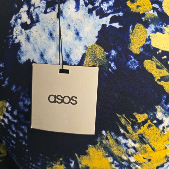 Vintage NWT ASOS Asymmetrical Navy Print Cut Out Dress, Size 2 - Picture 9 of 10